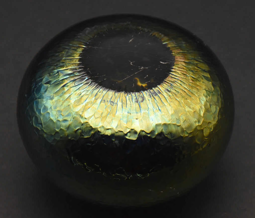 Vintage Green Iridescent Art Glass Paperweight