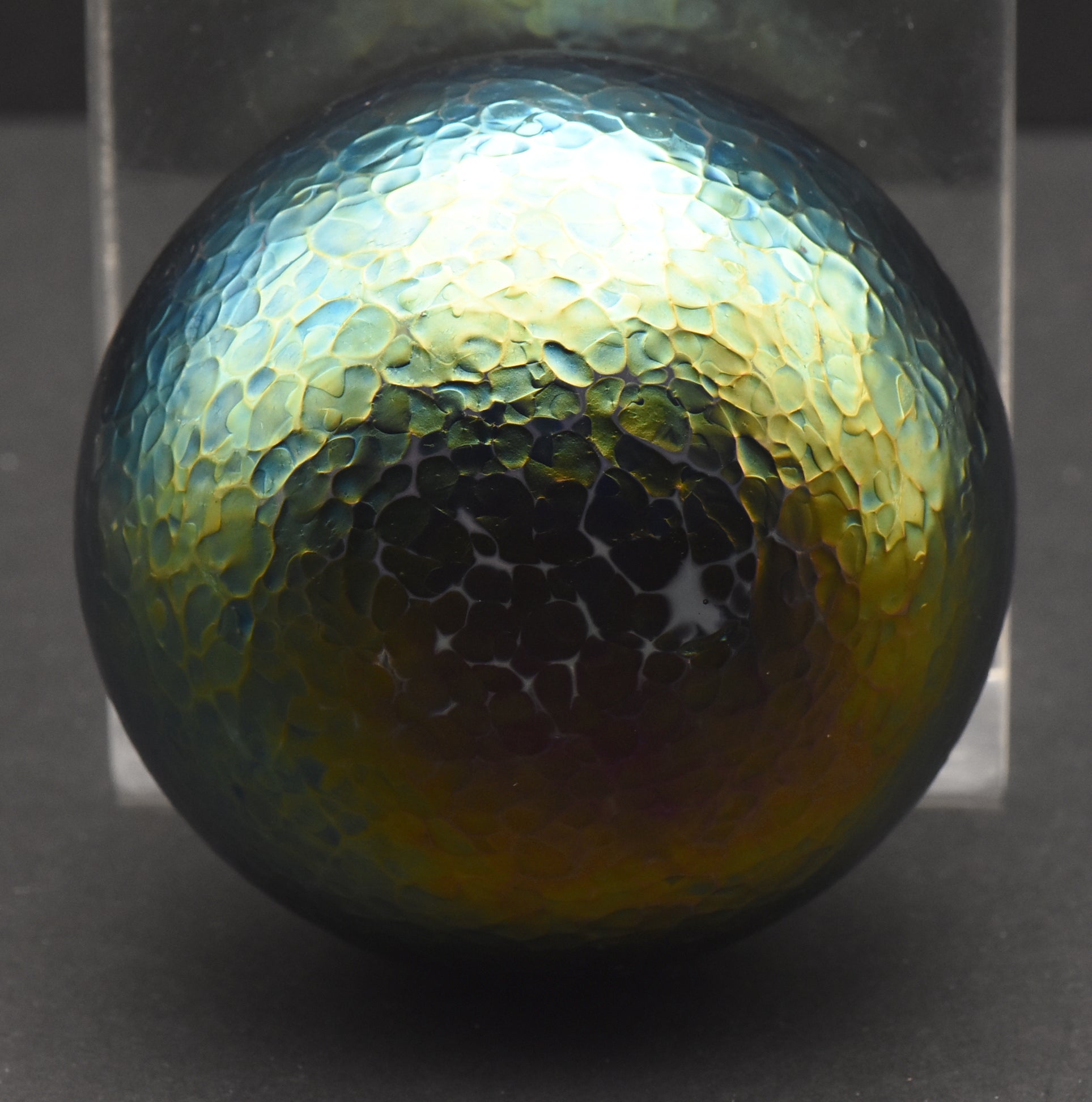 Vintage Green Iridescent Art Glass Paperweight