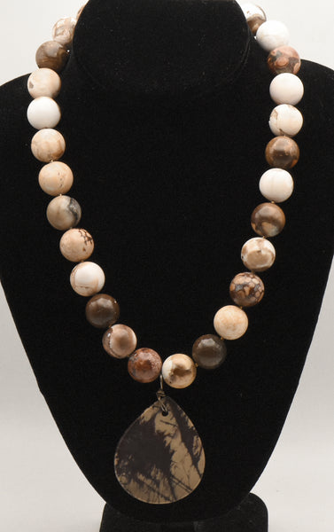 Heavy Jasper Beaded Necklace with Pendant - 20"