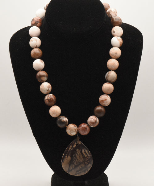 Heavy Jasper Beaded Necklace with Pendant - 20"