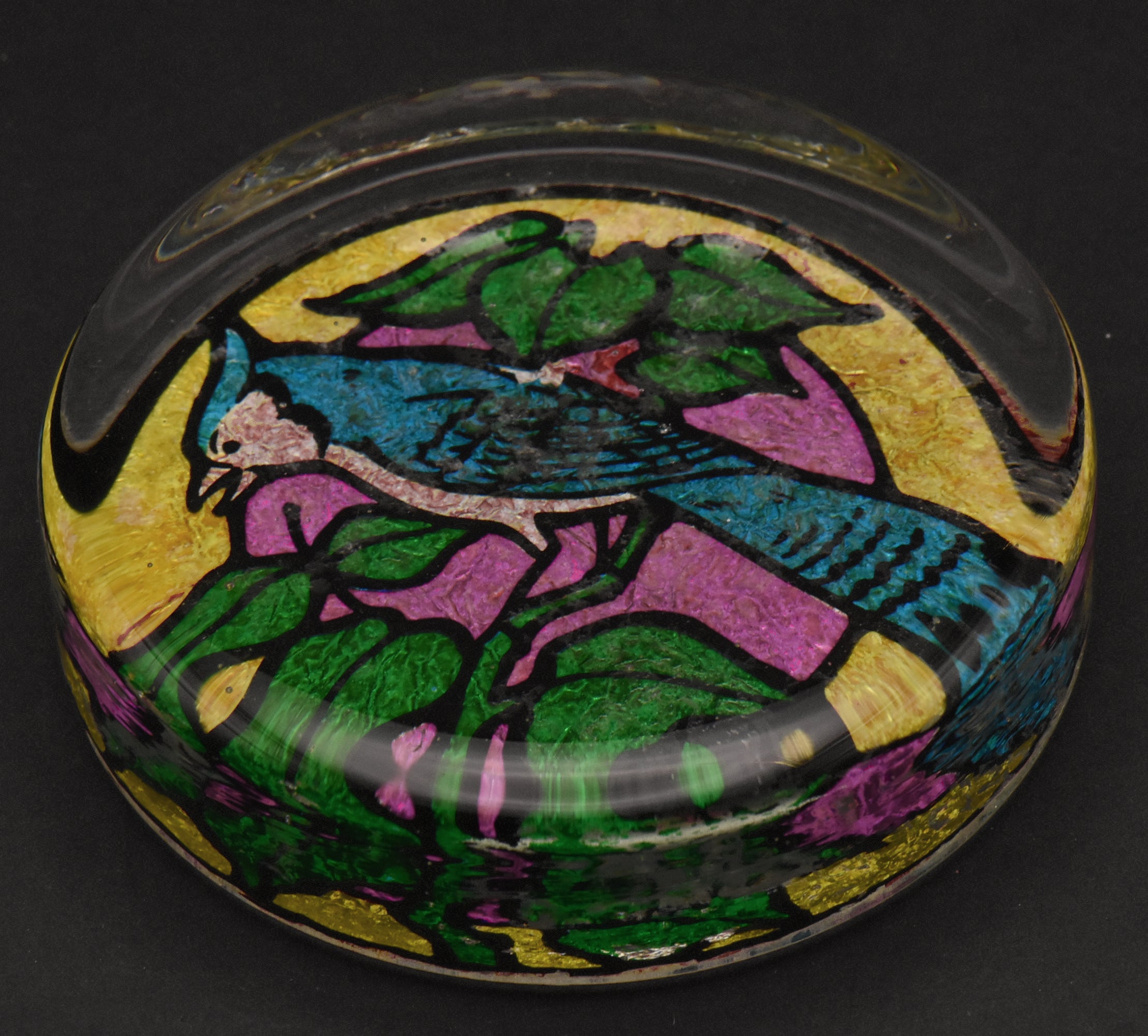 Vintage Blue Jay Stained Glass Style Paperweight