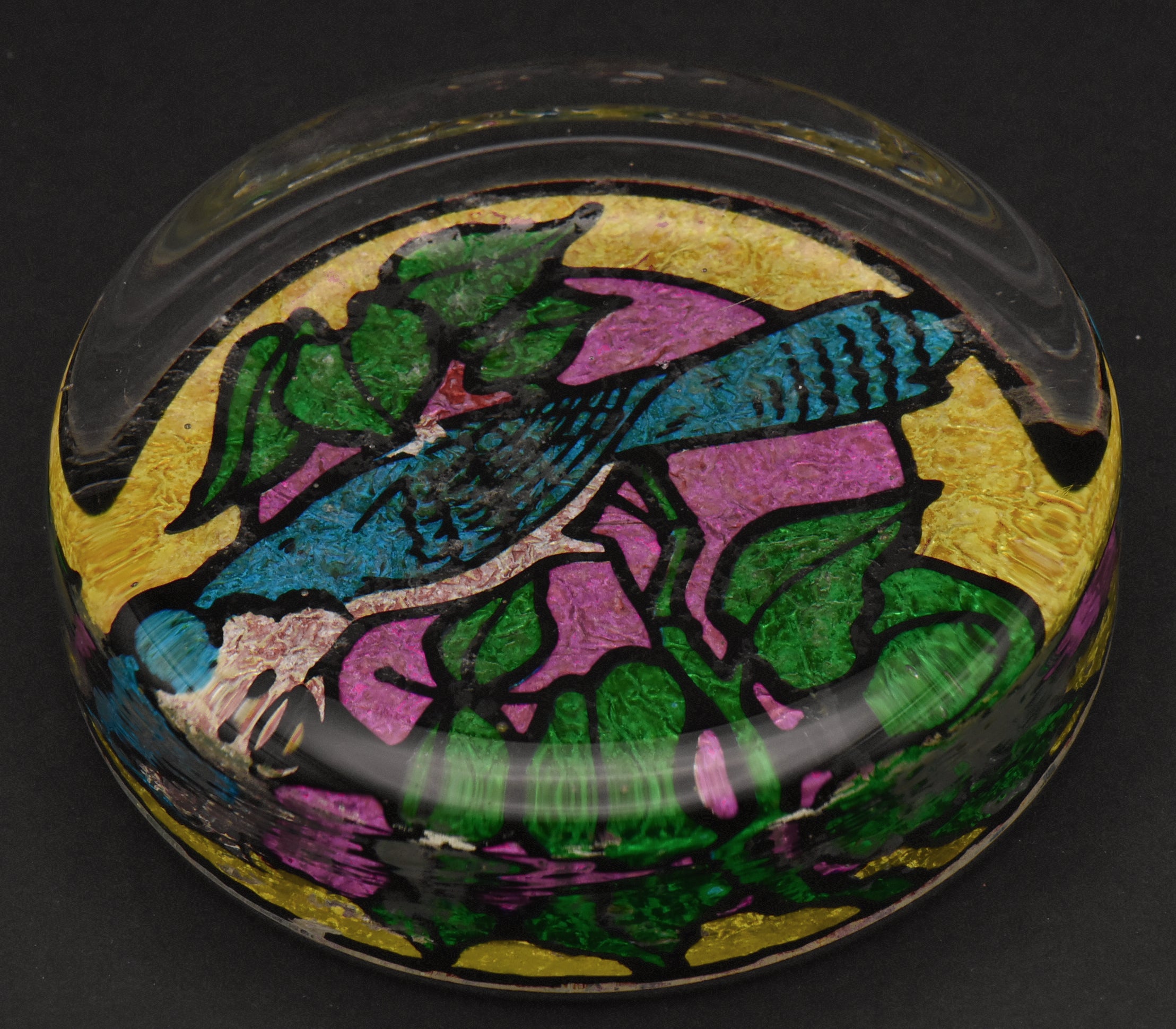 Vintage Blue Jay Stained Glass Style Paperweight