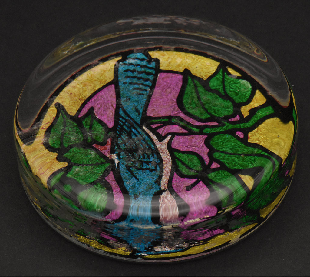 Vintage Blue Jay Stained Glass Style Paperweight