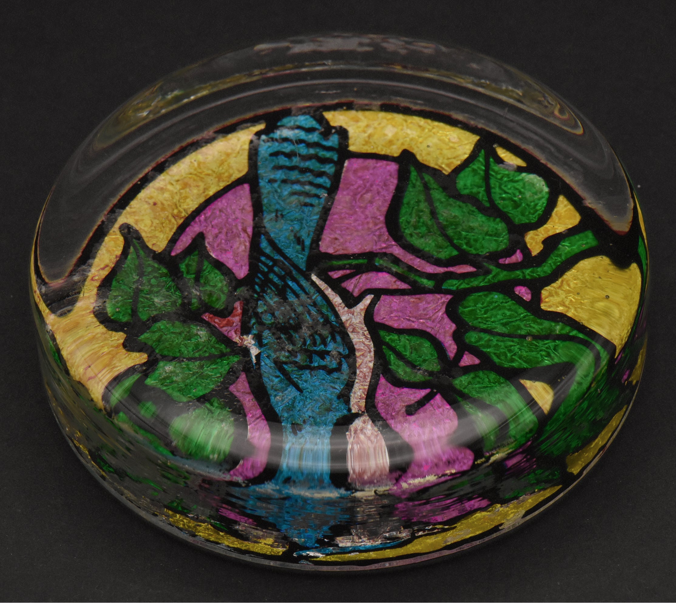 Vintage Blue Jay Stained Glass Style Paperweight