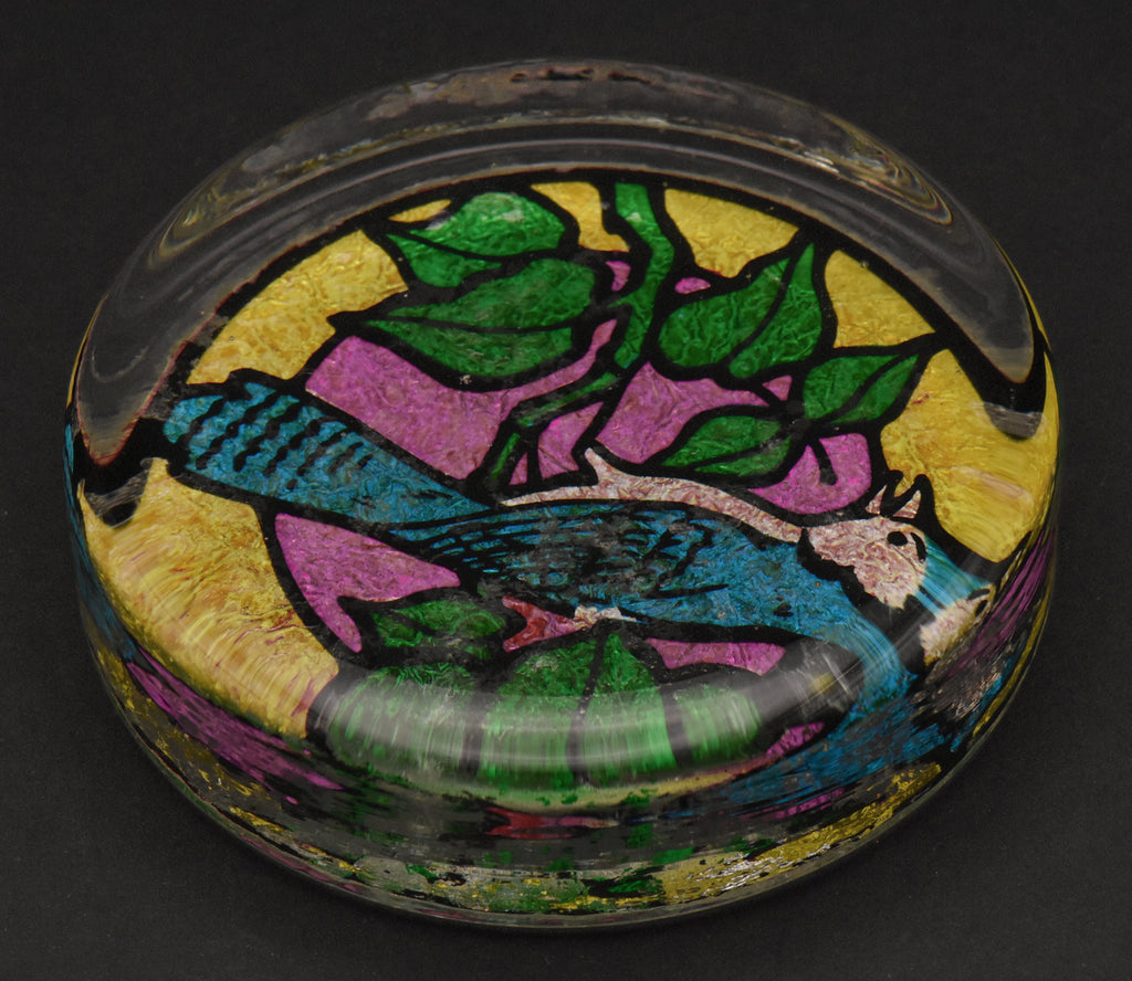 Vintage Blue Jay Stained Glass Style Paperweight