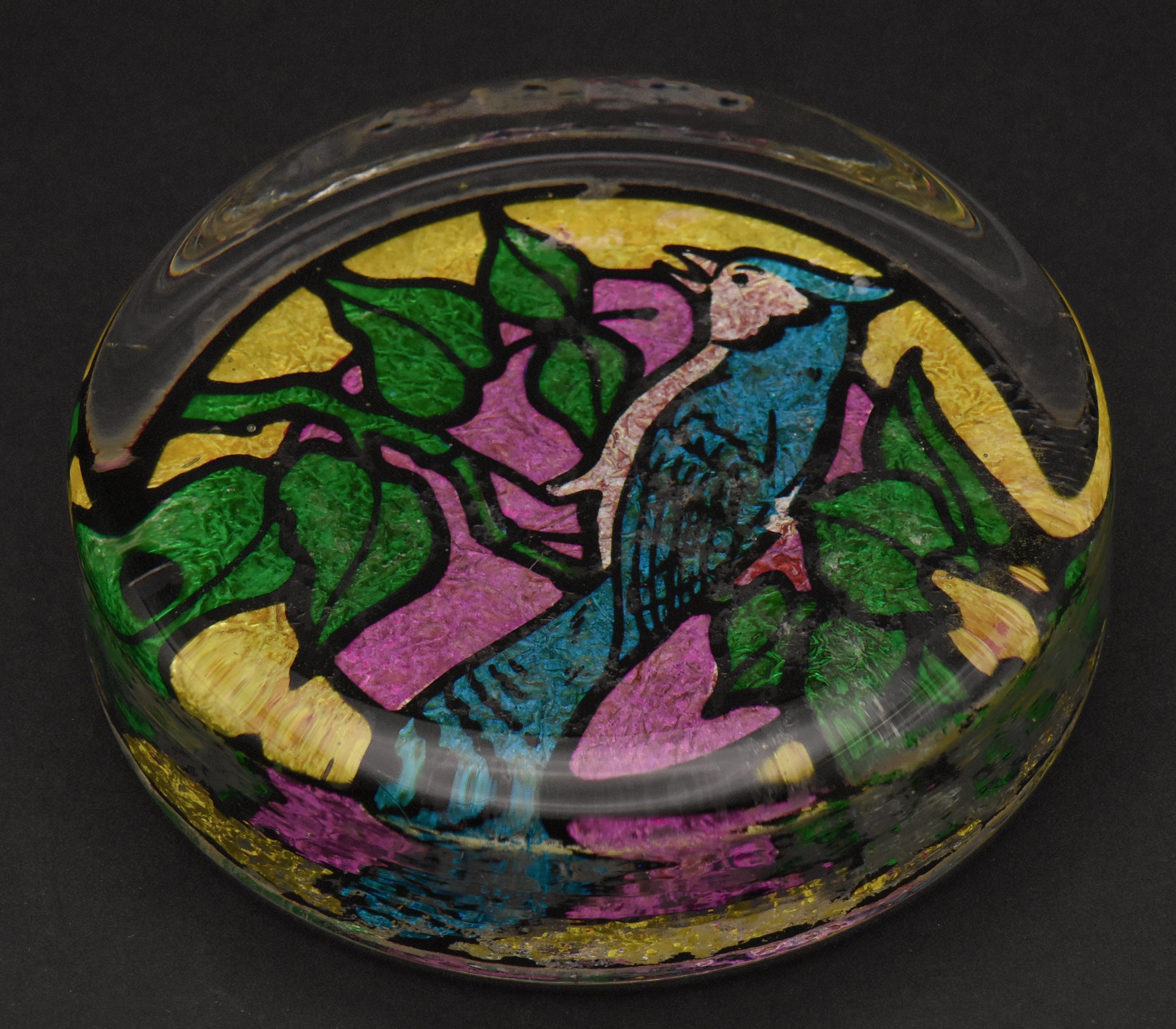 Vintage Blue Jay Stained Glass Style Paperweight