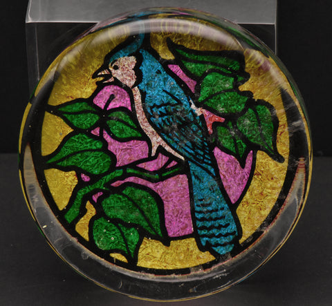 Vintage Blue Jay Stained Glass Style Paperweight