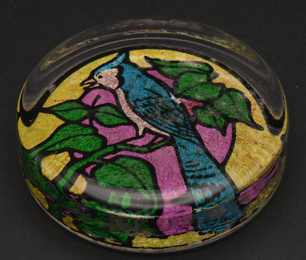 Vintage Blue Jay Stained Glass Style Paperweight