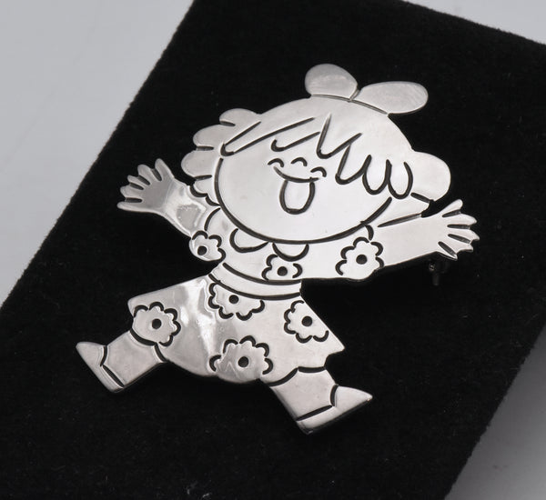 Sterling Silver Happy Jumping Little Girl Mexican Brooch/Pendant