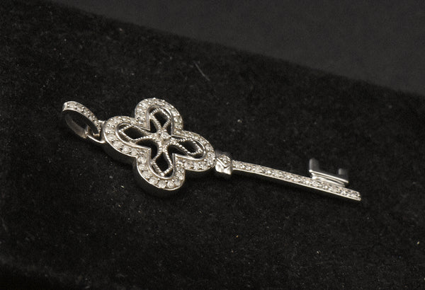 Sterling Silver and Diamonds Filigree Key Pendant