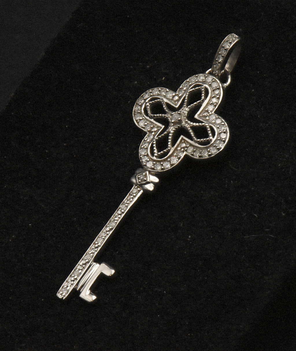 Sterling Silver and Diamonds Filigree Key Pendant