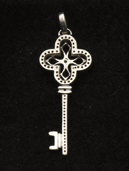 Sterling Silver and Diamonds Filigree Key Pendant