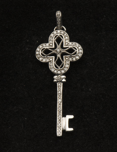 Sterling Silver and Diamonds Filigree Key Pendant