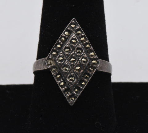 Vintage Sterling Silver and Marcasite Art Deco Style Ring - Size 9