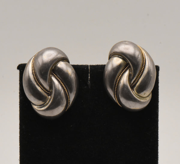 Vintage Sterling Silver and 14K Gold Knot Omega Back Earrings - READ DESCRIPTION