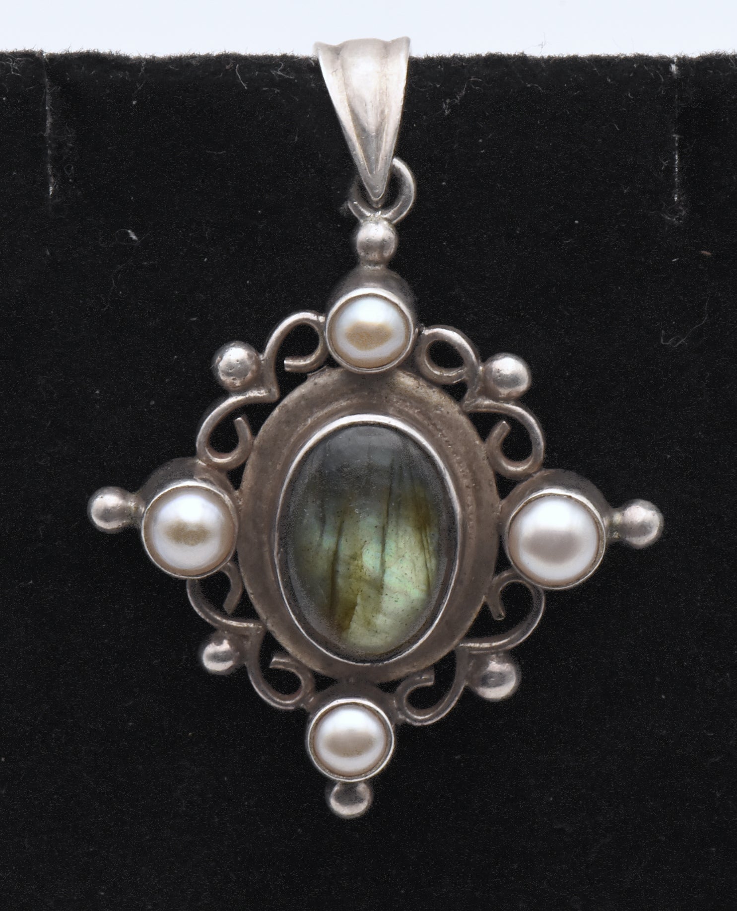 Vintage Sterling Silver Labradorite and Pearl Pendant