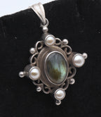 Vintage Sterling Silver Labradorite and Pearl Pendant