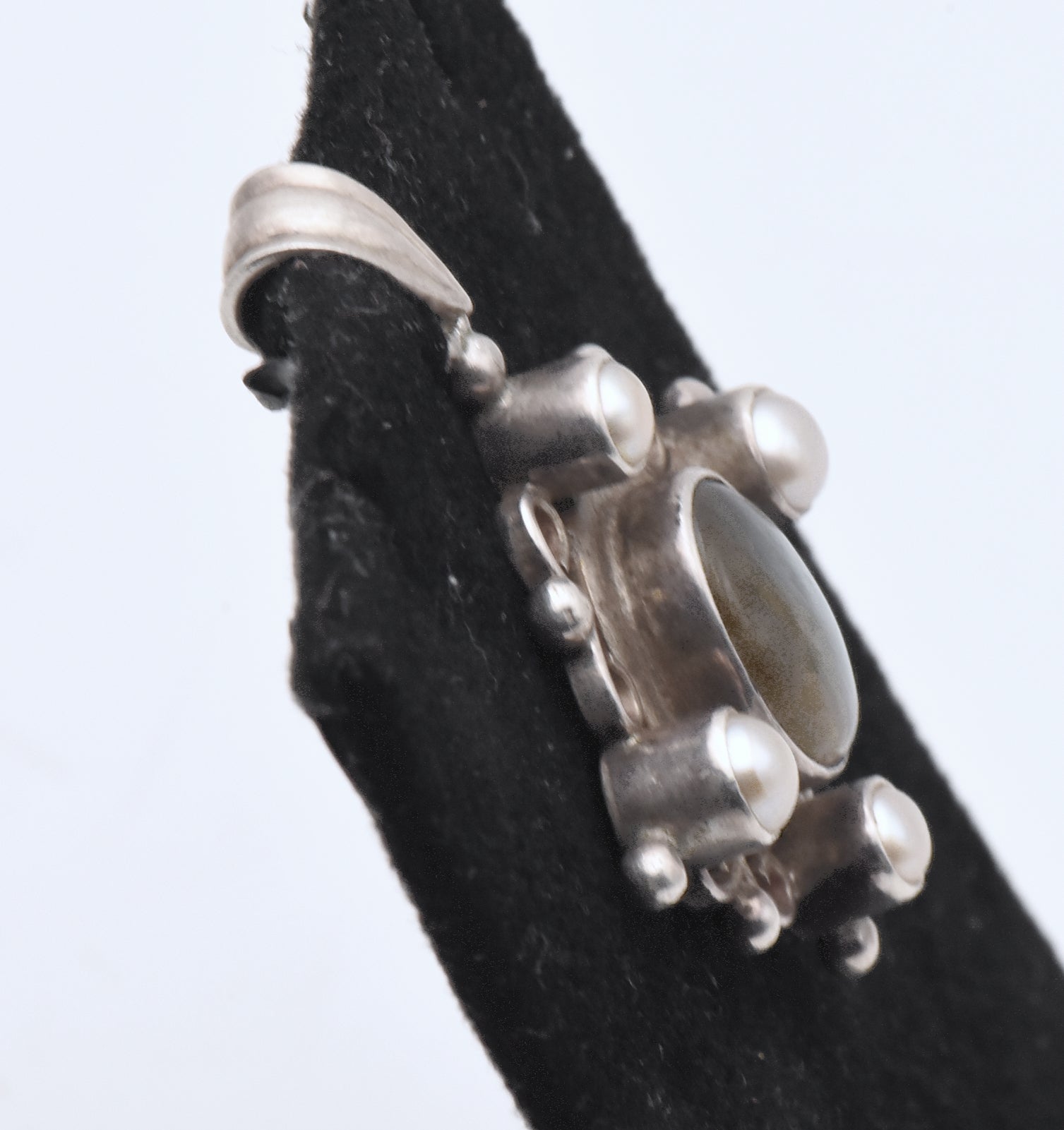 Vintage Sterling Silver Labradorite and Pearl Pendant