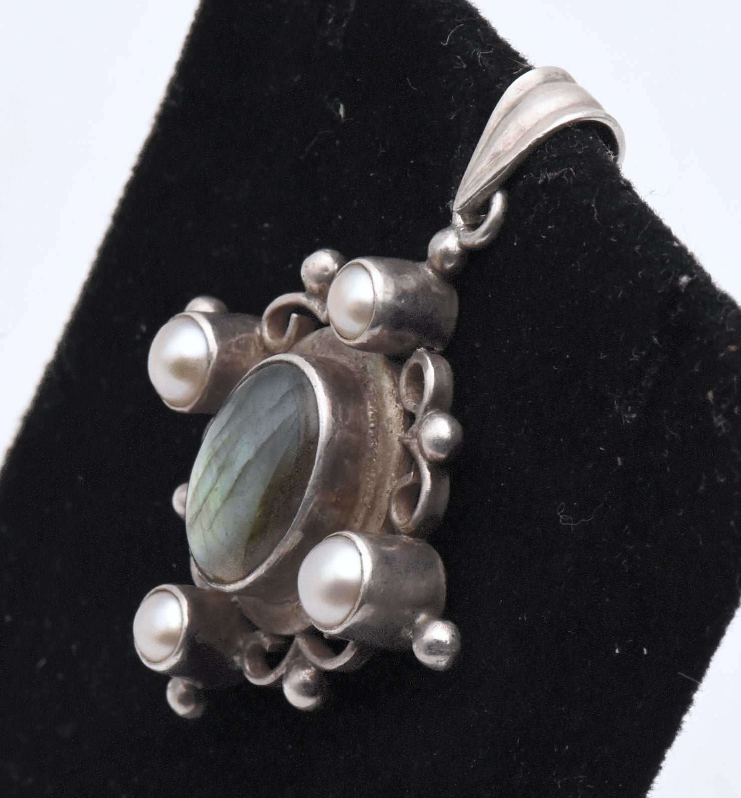 Vintage Sterling Silver Labradorite and Pearl Pendant