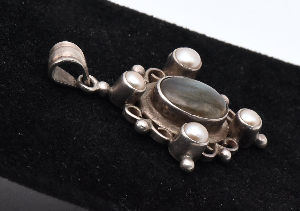Vintage Sterling Silver Labradorite and Pearl Pendant