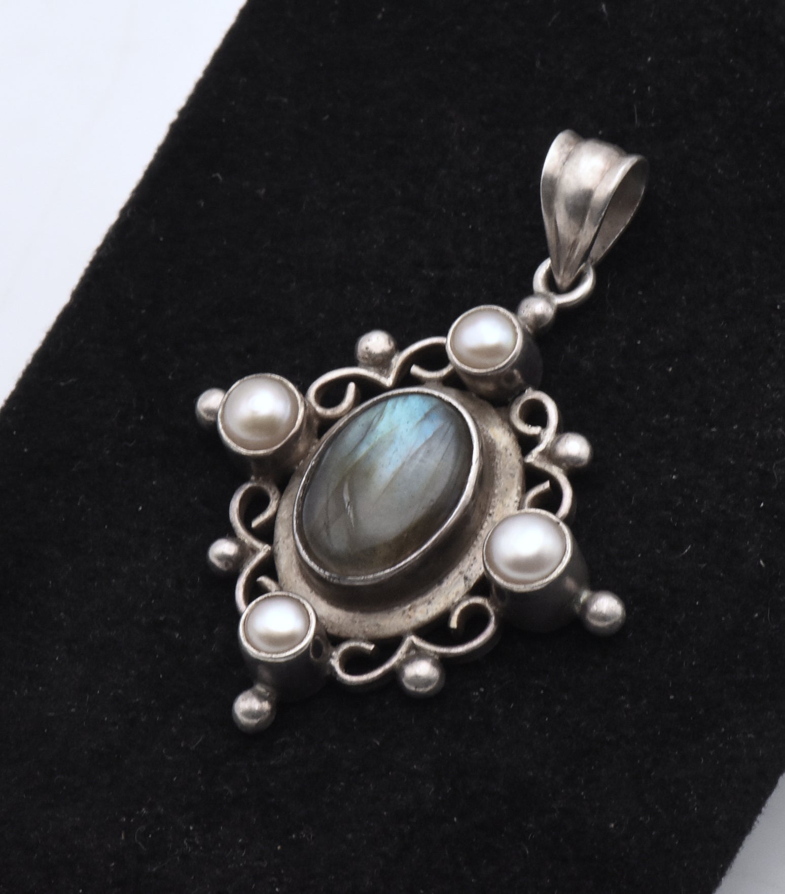 Vintage Sterling Silver Labradorite and Pearl Pendant