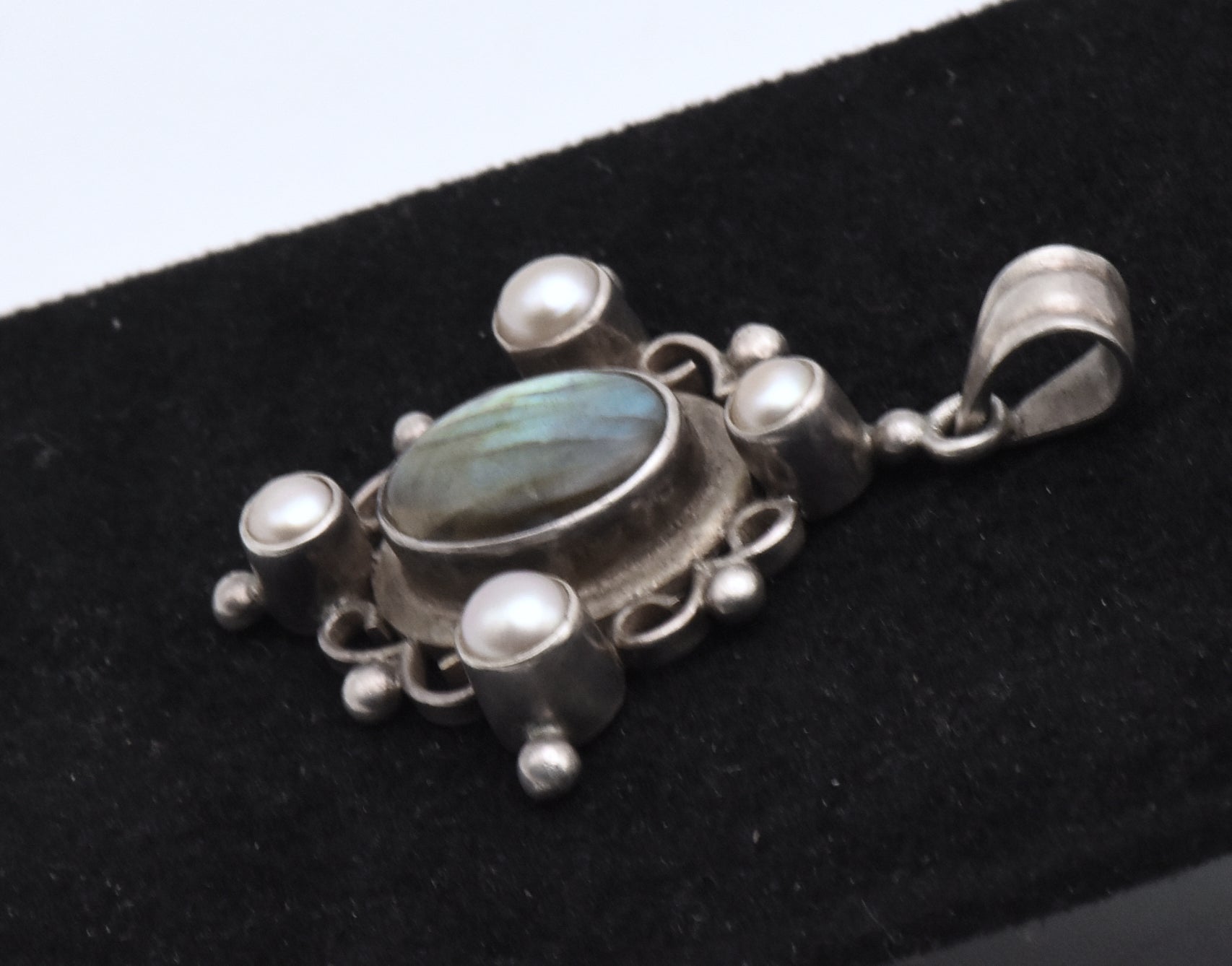 Vintage Sterling Silver Labradorite and Pearl Pendant