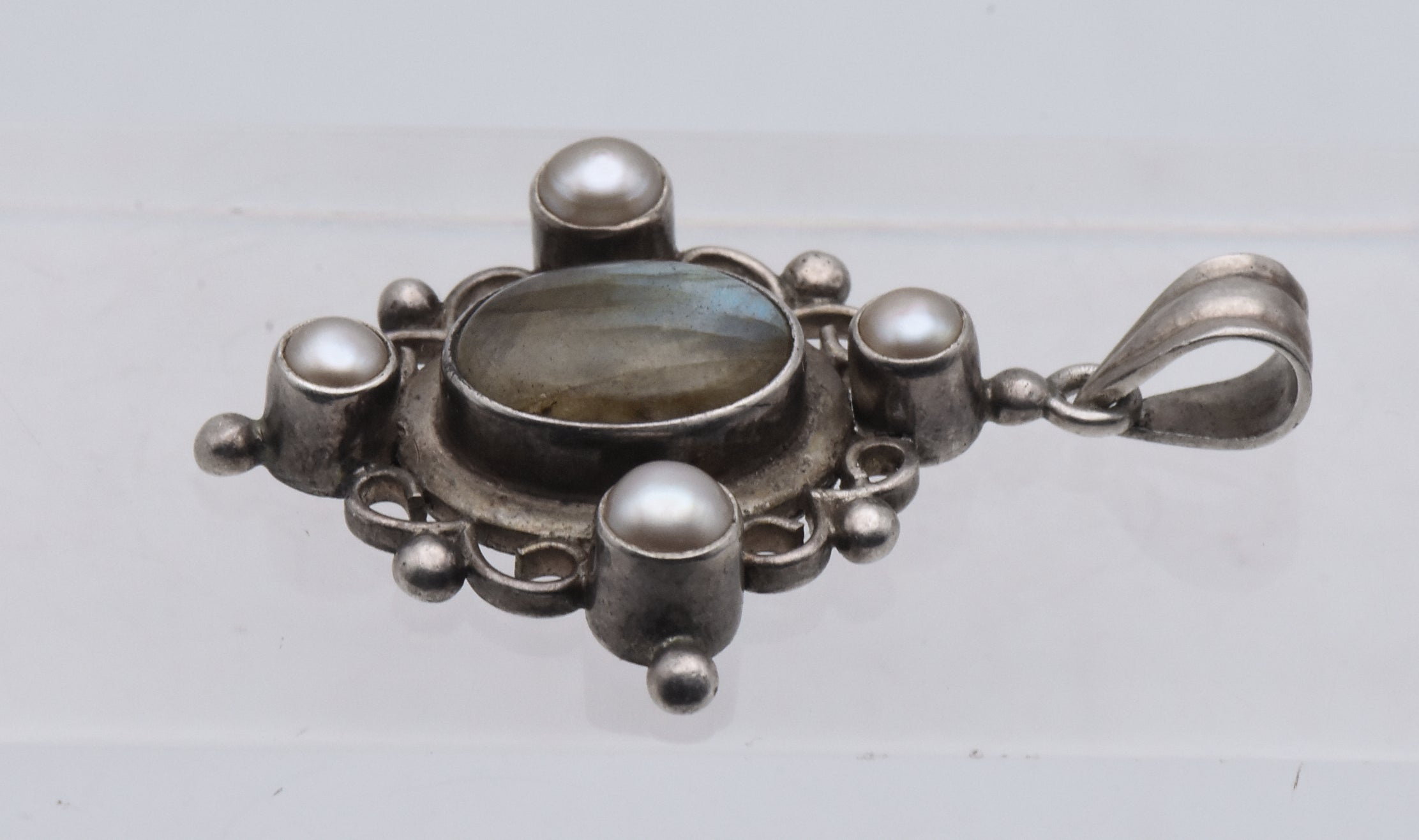 Vintage Sterling Silver Labradorite and Pearl Pendant
