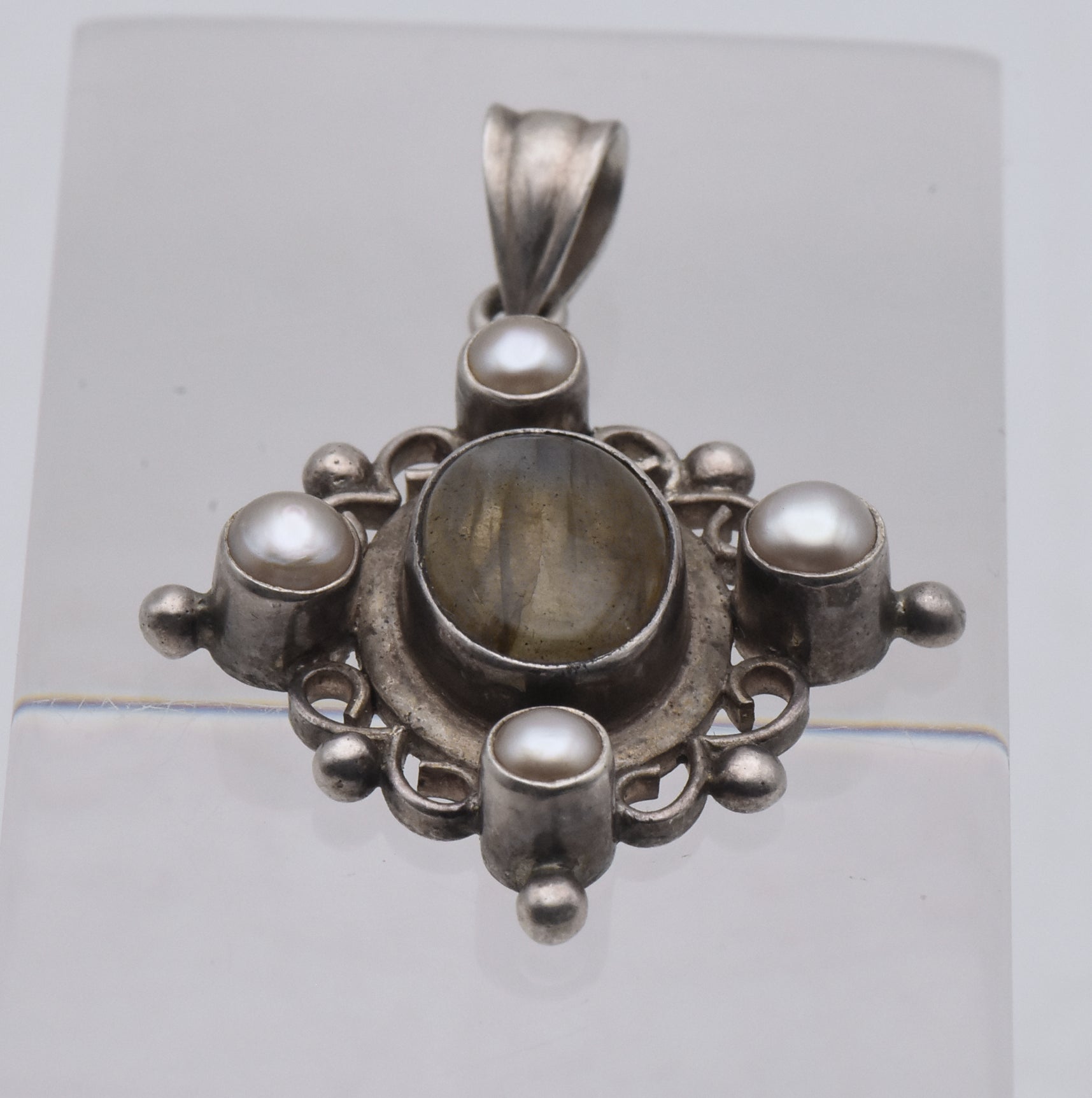 Vintage Sterling Silver Labradorite and Pearl Pendant
