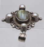 Vintage Sterling Silver Labradorite and Pearl Pendant
