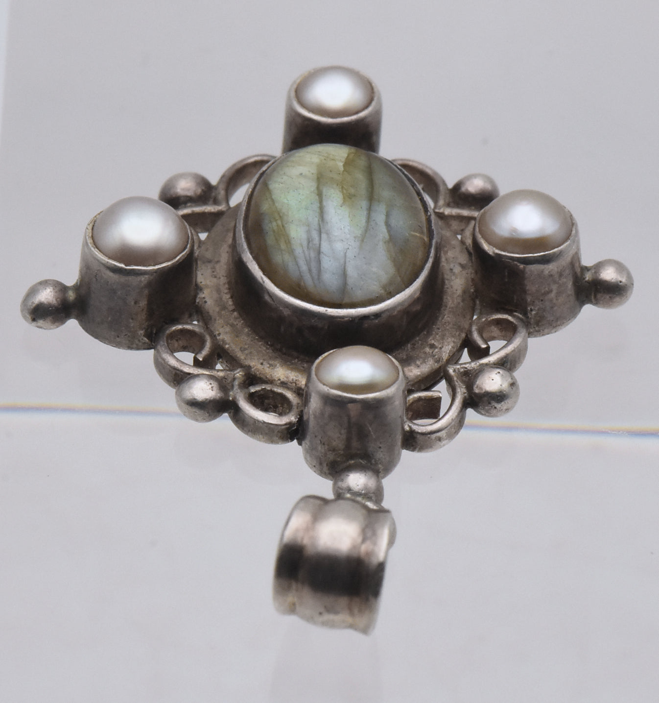 Vintage Sterling Silver Labradorite and Pearl Pendant
