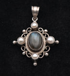 Vintage Sterling Silver Labradorite and Pearl Pendant