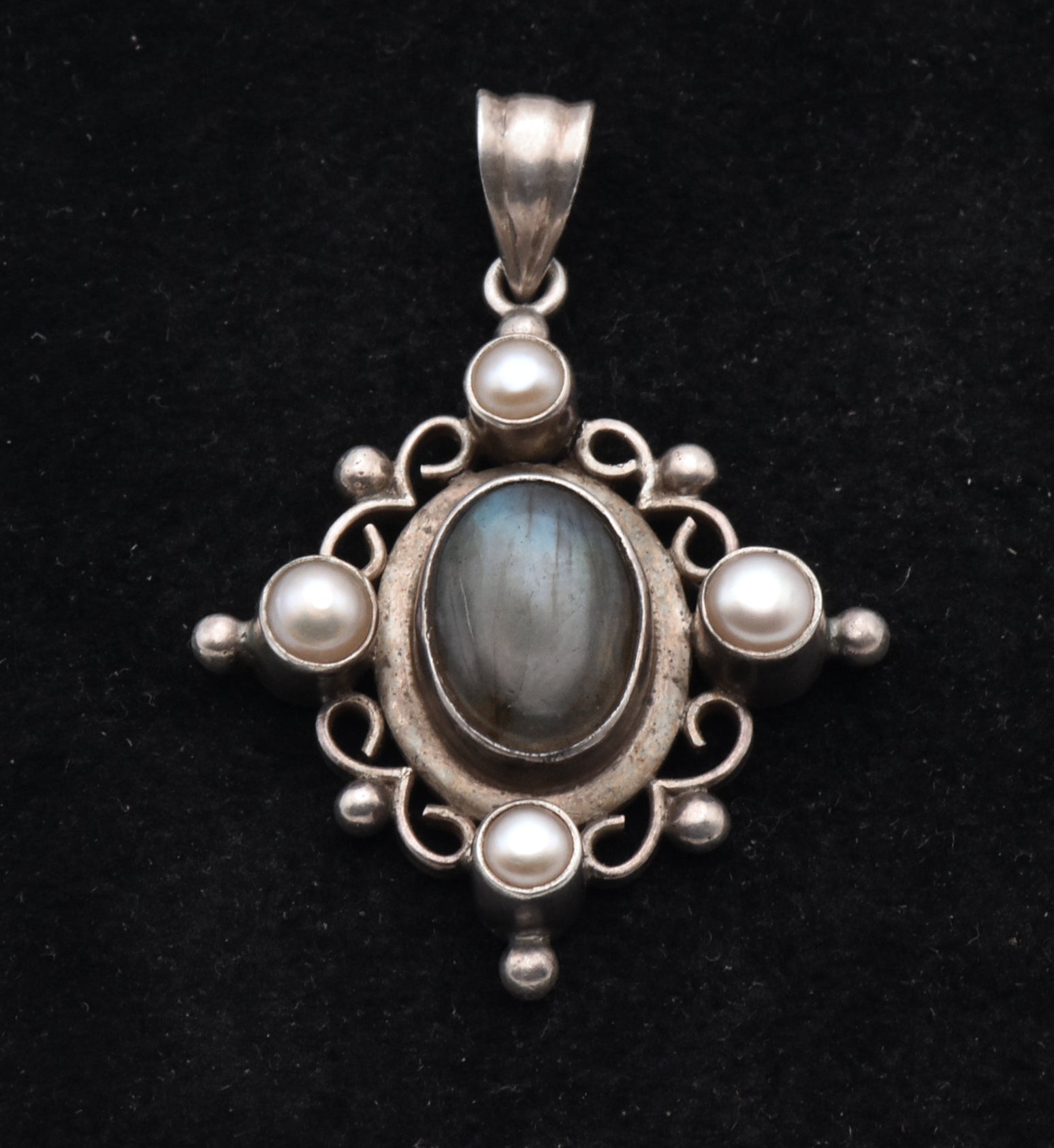 Vintage Sterling Silver Labradorite and Pearl Pendant
