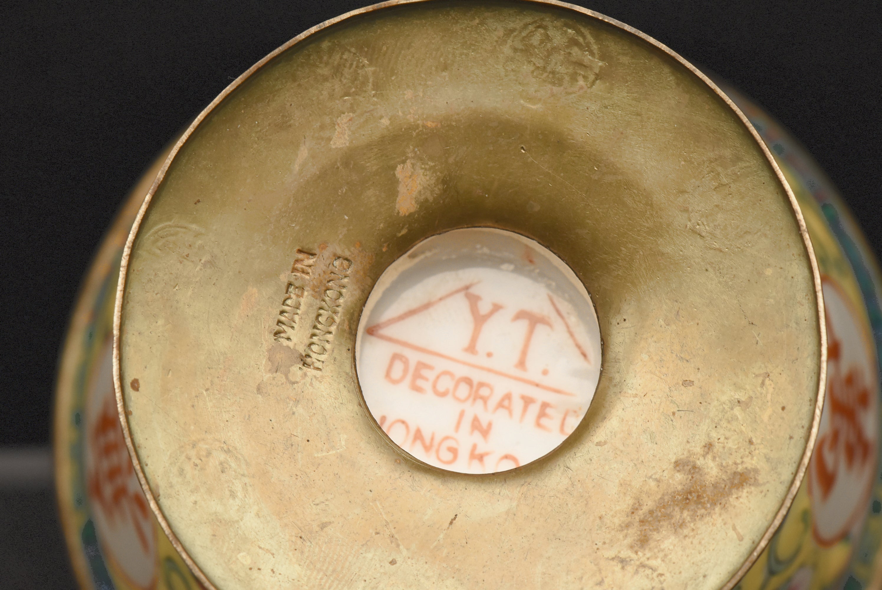 Vintage Brass and Enamel Hand Painted Urn Form