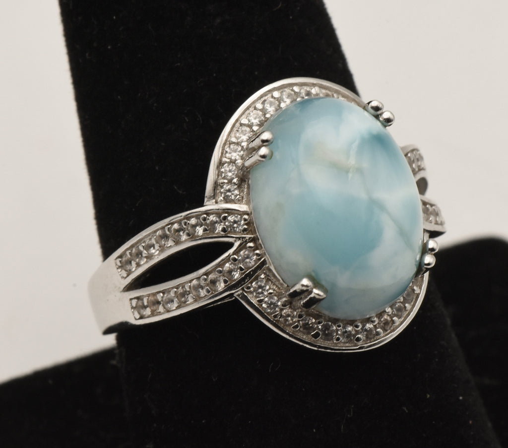 Vintage Larimar and Topaz Sterling Silver Ring - Size 9