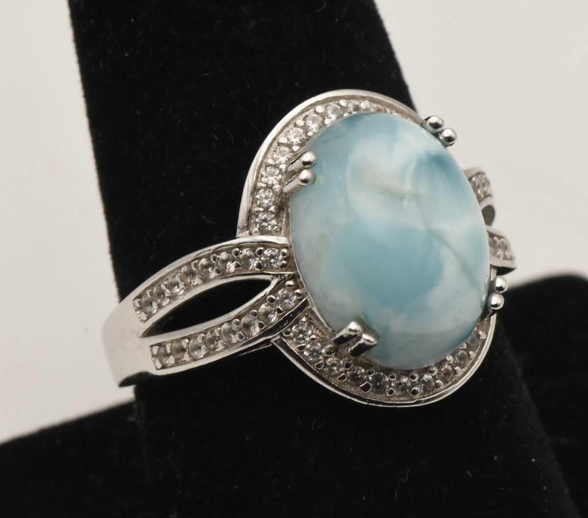 Vintage Larimar and Topaz Sterling Silver Ring - Size 9