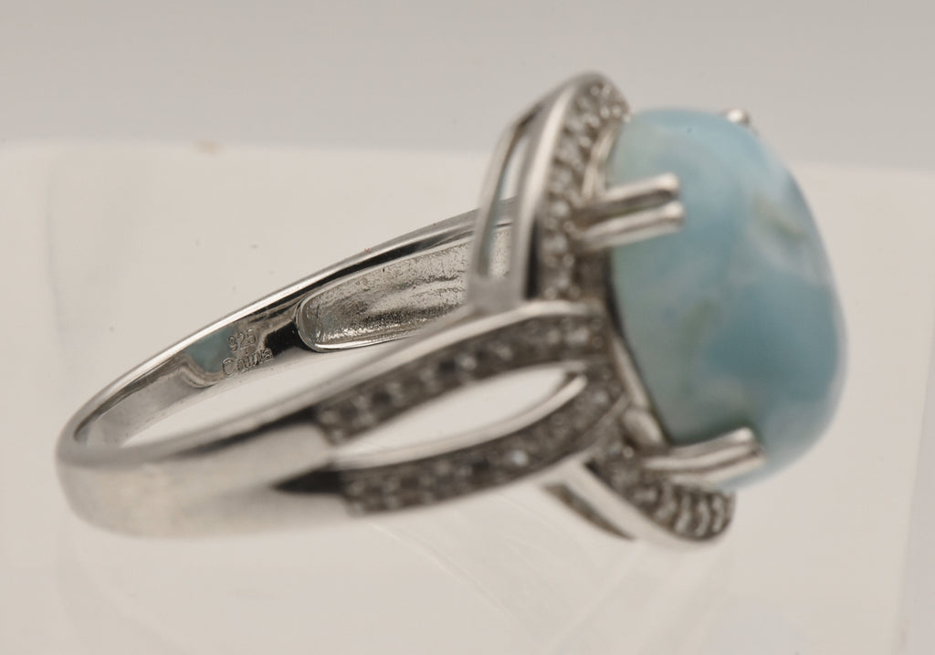 Vintage Larimar and Topaz Sterling Silver Ring - Size 9
