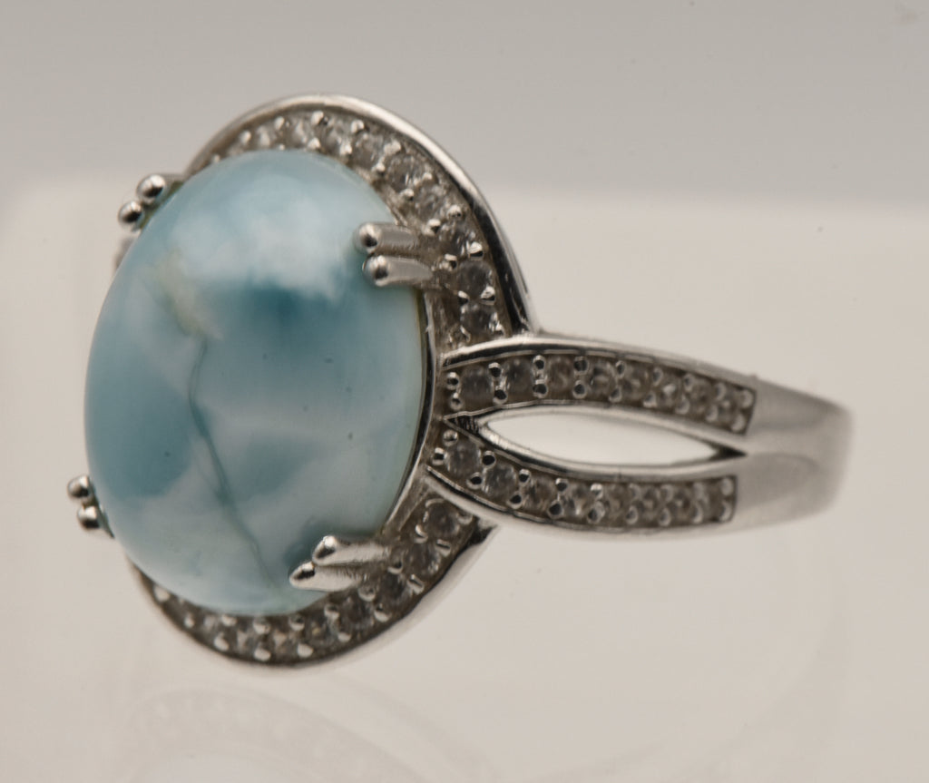 Vintage Larimar and Topaz Sterling Silver Ring - Size 9