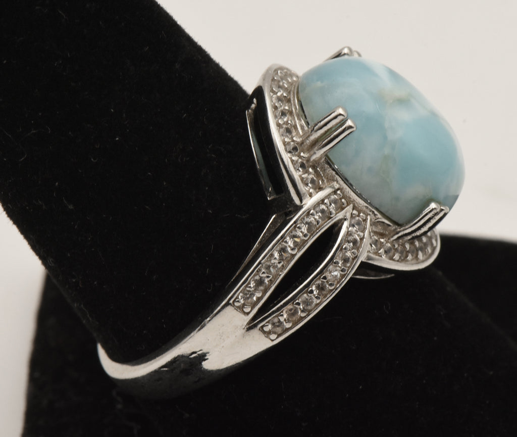Vintage Larimar and Topaz Sterling Silver Ring - Size 9