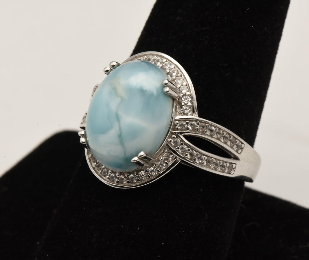 Vintage Larimar and Topaz Sterling Silver Ring - Size 9