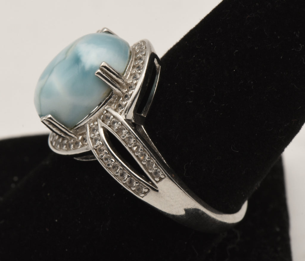 Vintage Larimar and Topaz Sterling Silver Ring - Size 9