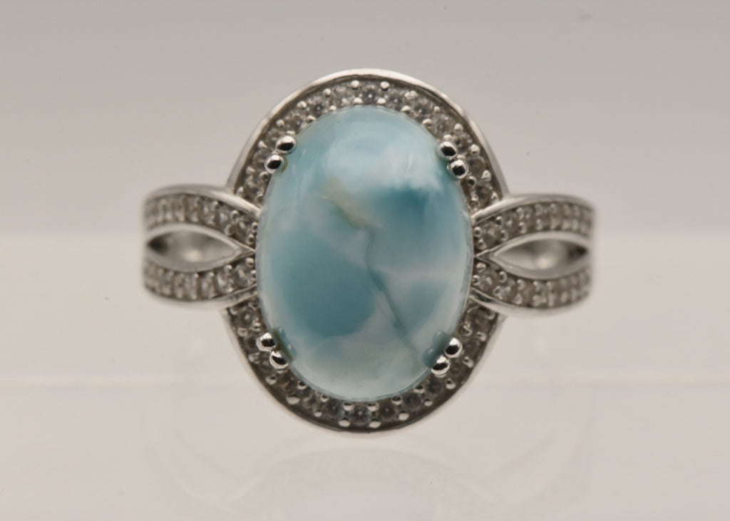Vintage Larimar and Topaz Sterling Silver Ring - Size 9