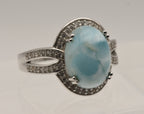 Vintage Larimar and Topaz Sterling Silver Ring - Size 9
