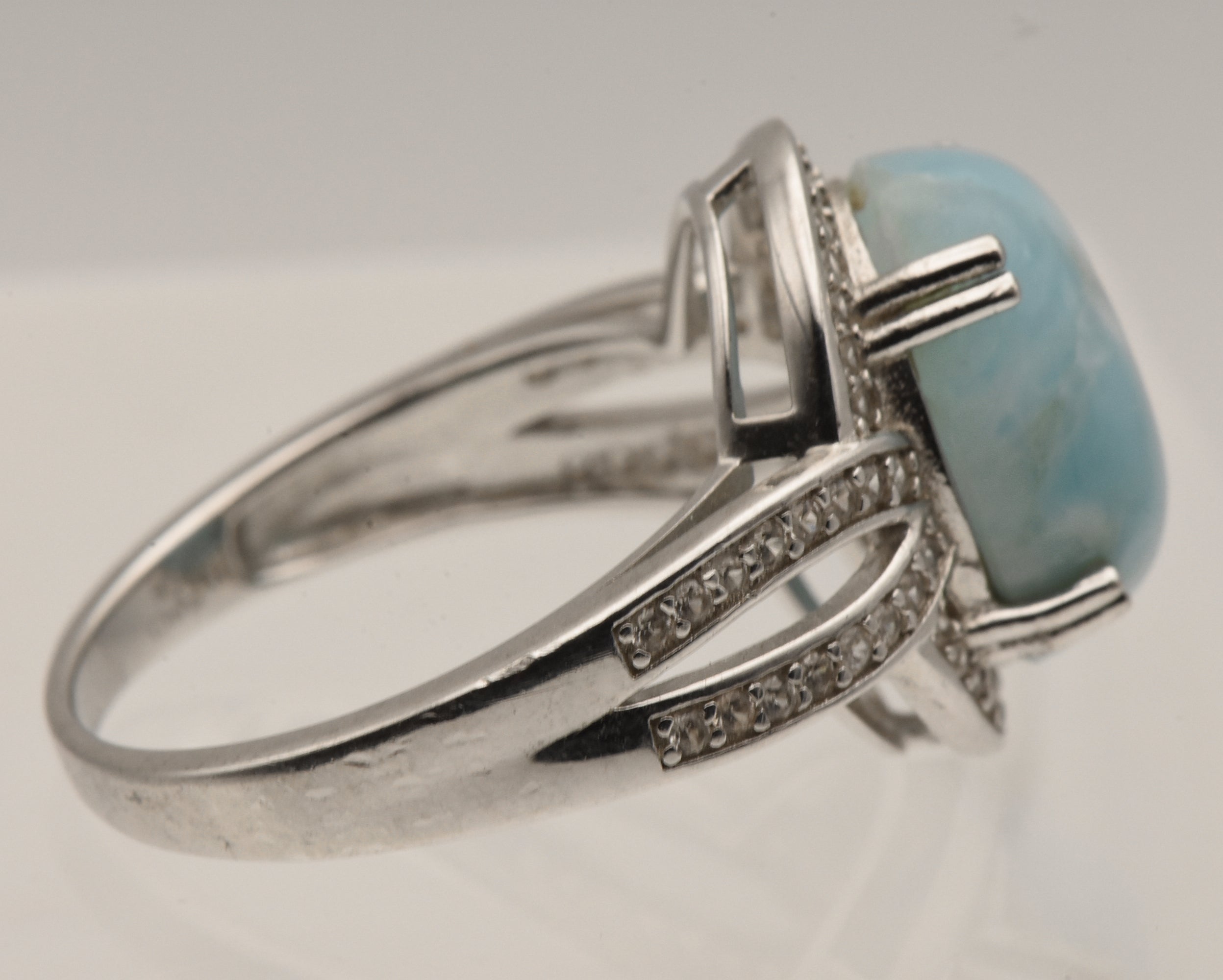 Vintage Larimar and Topaz Sterling Silver Ring - Size 9