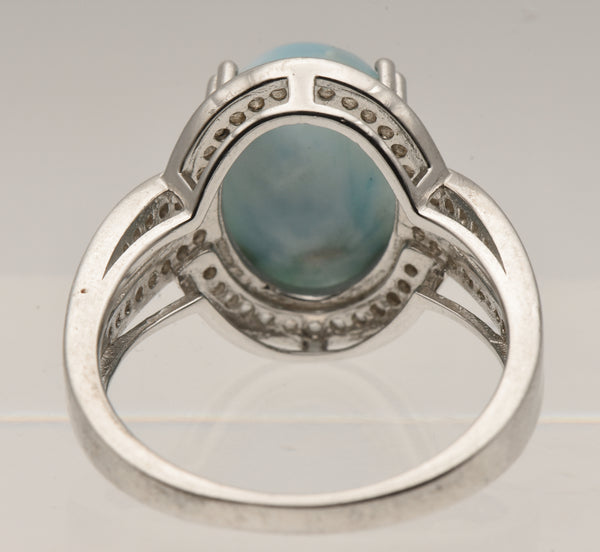 Vintage Larimar and Topaz Sterling Silver Ring - Size 9