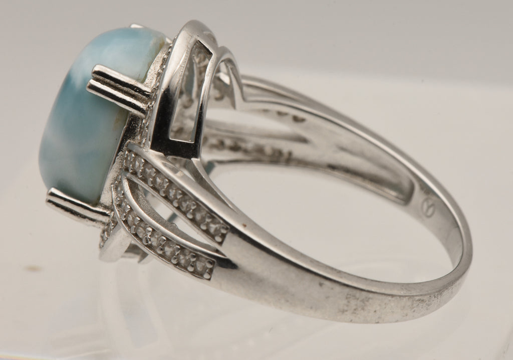 Vintage Larimar and Topaz Sterling Silver Ring - Size 9