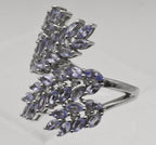 Vintage Sterling Silver Tanzanite and Topaz Bypass Ring - Size 9+