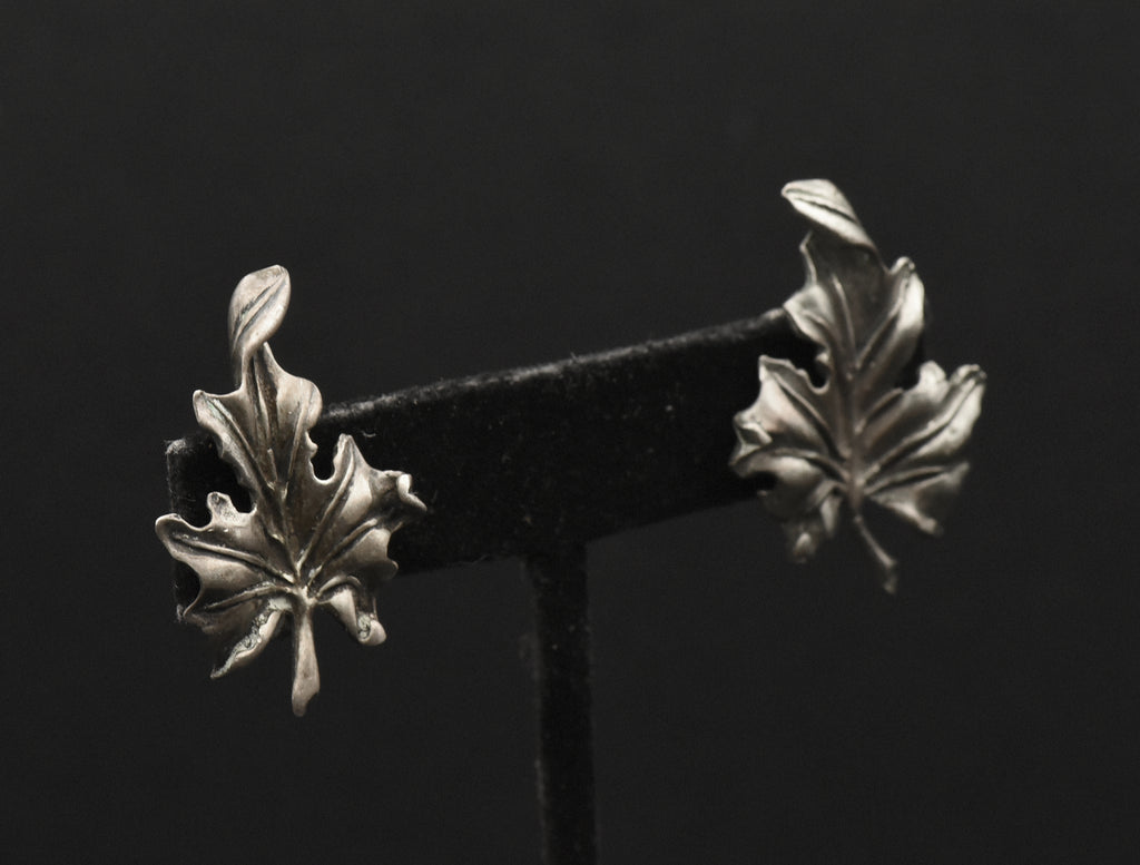 Vintage Sterling Silver Leaf Screw Back Earrings