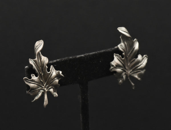 Vintage Sterling Silver Leaf Screw Back Earrings