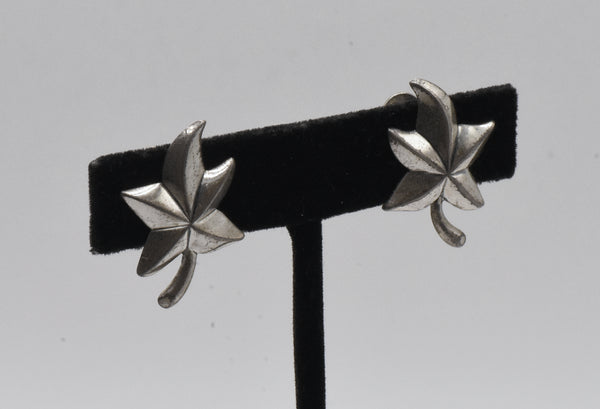 Jewel Art - Vintage Sterling Silver Stylized Leaf Screw Back Earrings