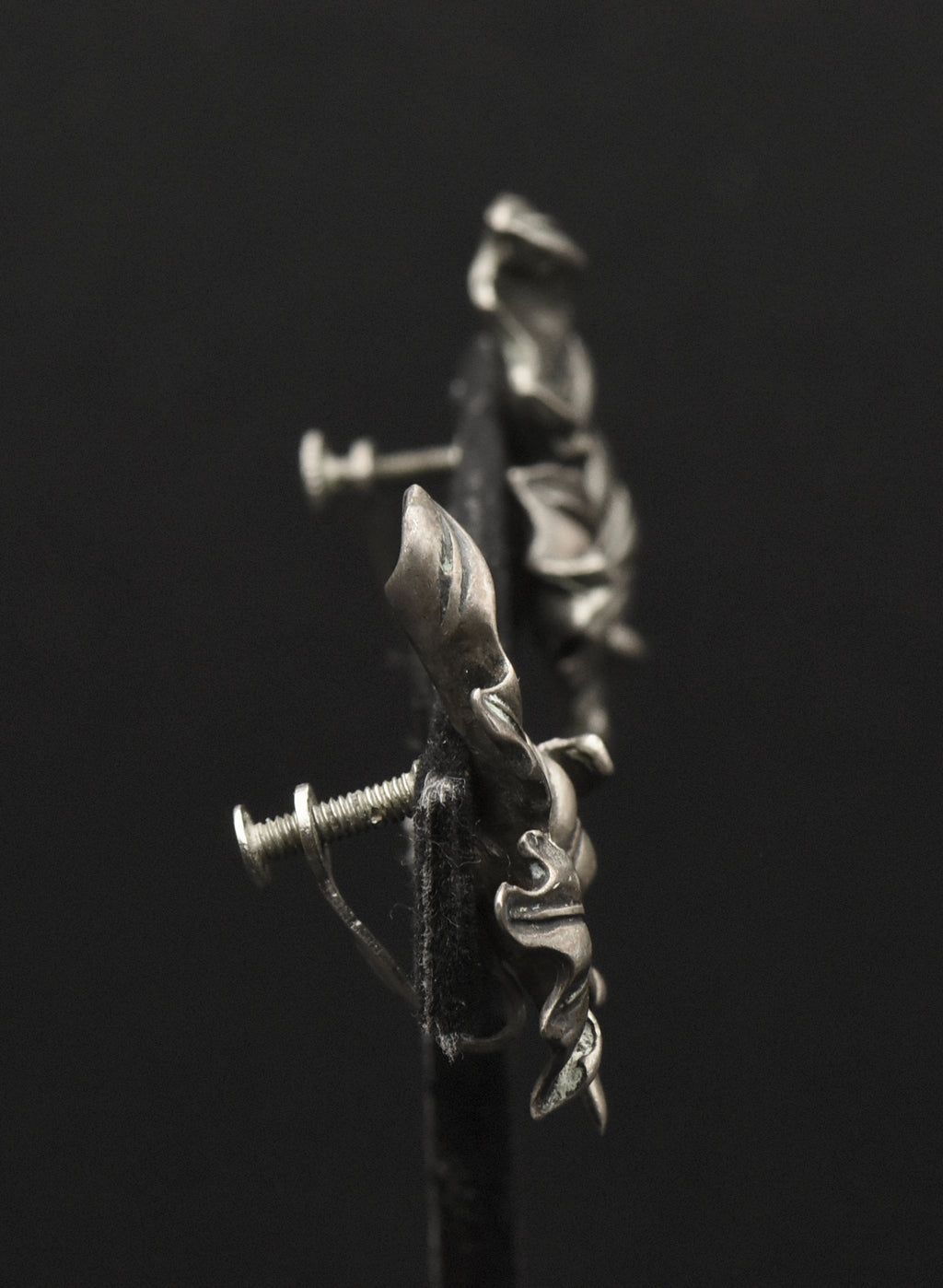 Vintage Sterling Silver Leaf Screw Back Earrings
